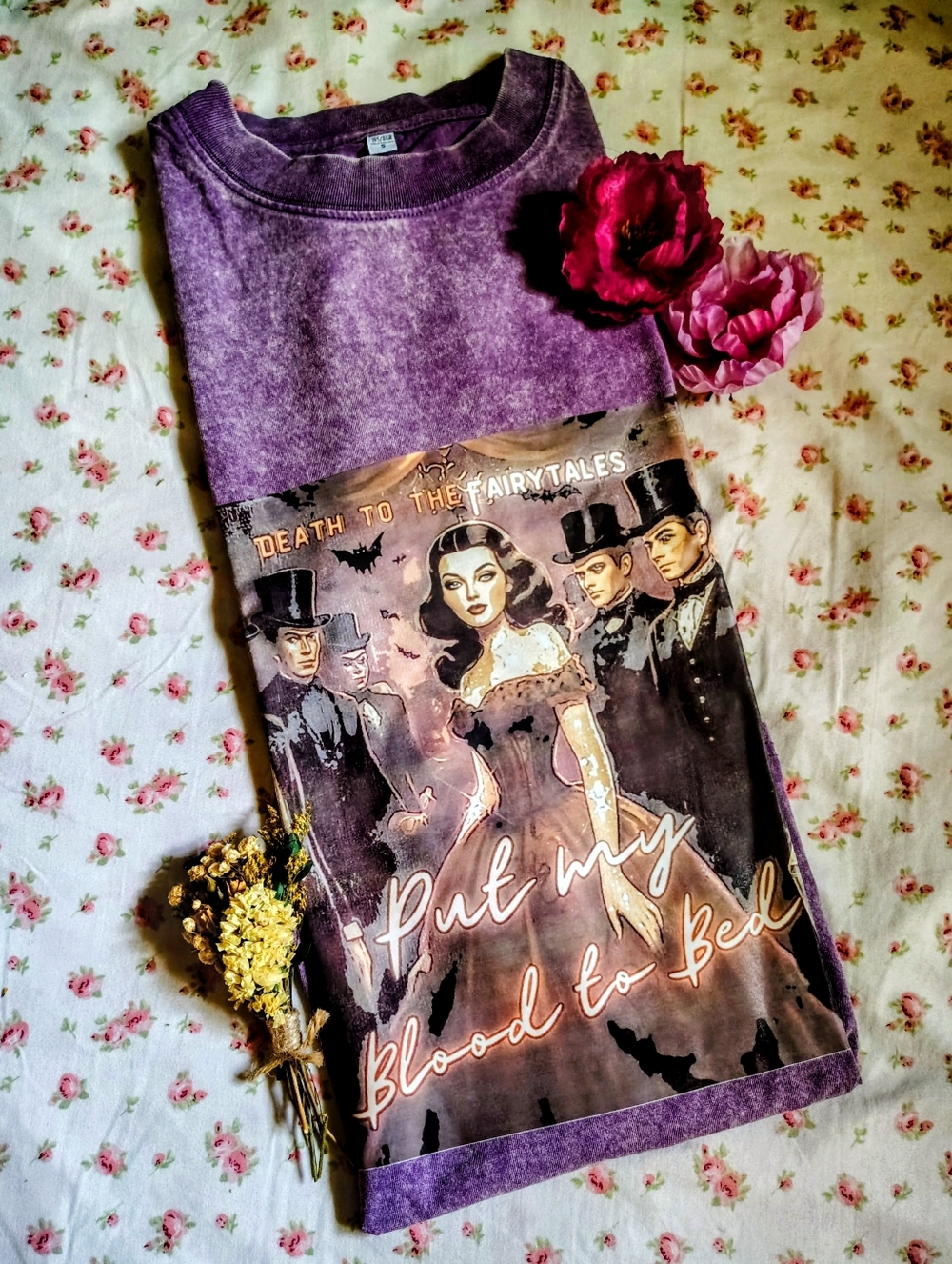 Death to the Fairytales Gothic Fantasy Art Shirt Purple Acid Wash Dark Romantic